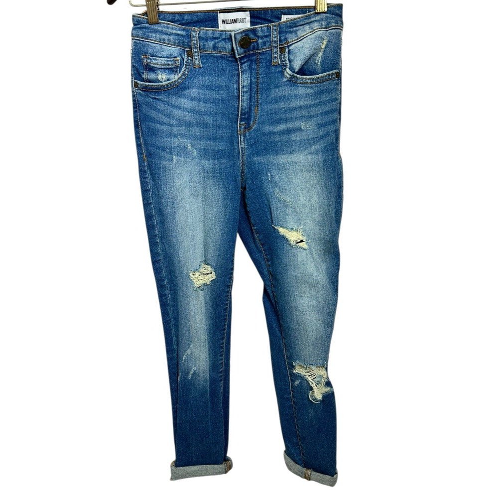 William Rast High-Rise Ankle Jeans Sz 26 Distressed Stretch Medium Blue Wash - Picture 4 of 7